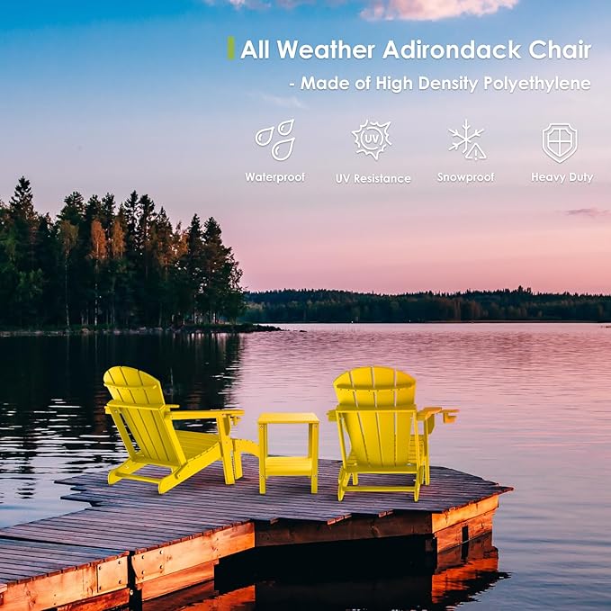 GREENVINES Adirondack-Ottoman | Set of 2 | HDPE Plastic | Outdoor Footrest | All Weather | Foot Rest | Foot Stool | Yellow | for Adirondack Chair | for Patio Backyard Pool-HomvellaHome