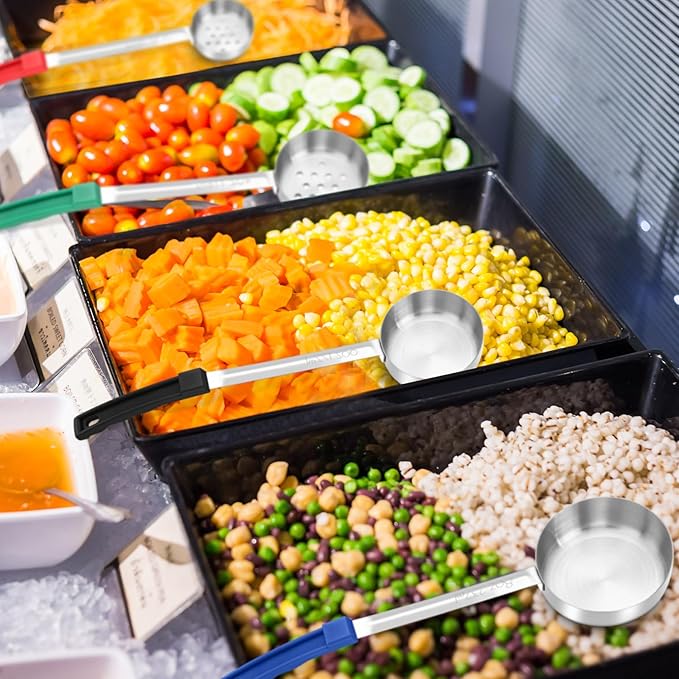 16 Pcs Portion Control Serving Spoons, Restaurant Measuring Serving Ladle Utensils, Portion Control Slotted Scoops for Weight Loss, Solid and Perforated Scoops(4 Colors,4 Sizes)-HomvellaHome