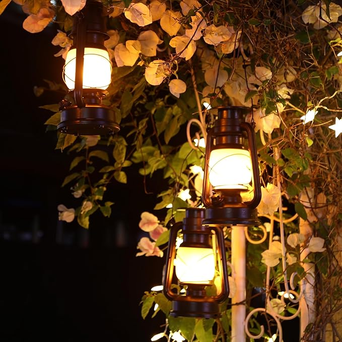 2 Pack Solar Hanging Lantern Outdoor, Solar Powered, Auto On/Off Waterproof LED Flame Umbrella Vintage Lights for Garden, Patio, Yard, Flickering Flameless Candle Mission Lights for Table, Party-HomvellaHome