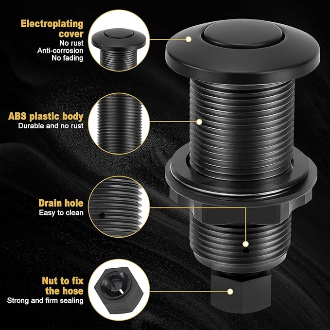 Garbage Disposal Air Switch Kit, Garbage Disposal Button, Sink Top Waste Disposer On/Off Switch, Matte Black (Stainless Steel Cover), UL Listed Air Switch Compatible with All Garbage Disposals-HomvellaHome