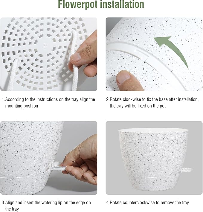 12/10/9 inch Large Self Watering Pots, Plant Pots with Mesh Drainage Holes for Indoor Outdoor Garden Plants, Flower Pots with Deep Reservoir, Set of 3 Plastic Planters, Specked White-HomvellaHome