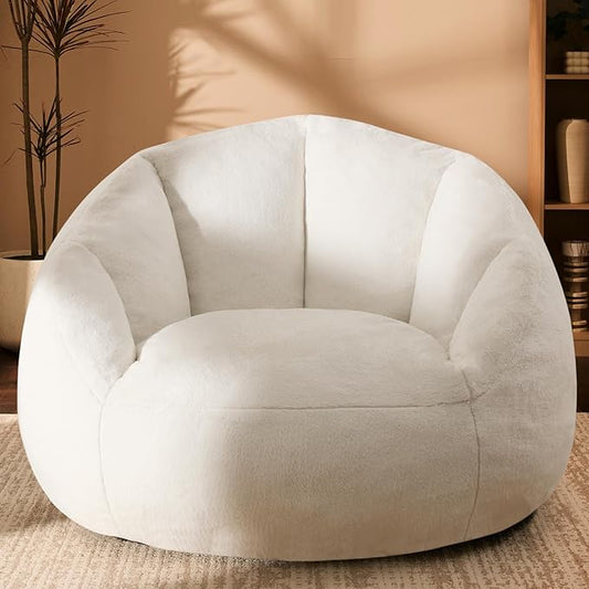 Giant Bean Bag Chair for Adults - Comfy Plush Round Shell Soft Accent Chair, Oversized Cozy Lounge Floor Sofa Reading Chair, Mini Couch for Living Room, Bedroom & Game Rooms, Beige-HomvellaHome