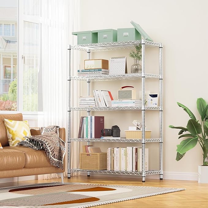1750 LBS Storage Shelves 5-Tier Utility Shelving Unit Steel Organizer Wire Rack for Home,Kitchen,Office,Garage, Capacity 17.7" D x 47.2" W x 72.3" H-HomvellaHome