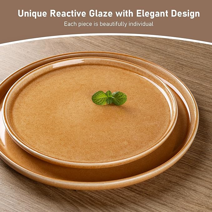 GBHOME Ceramic Dinnerware Sets for 4, 12 Pieces Stoneware Plates and Bowls Sets, Scratch Resistant Dishes, Dishwasher & Microwave Safe, Reactive Glaze-Amber-HomvellaHome