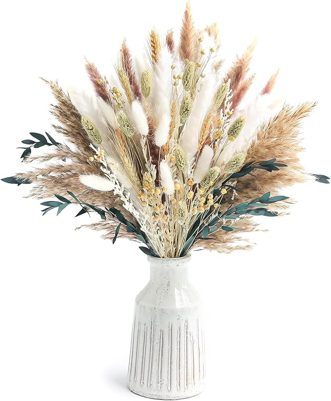 126pcs Dried Pampas Grass Decorations, Dried Flowers, Dried Bouquet in Vase, Reed Grass Bouquet for Boho Floral Wedding, Rustic Farmhouse Decor. (Vase Not Included)-HomvellaHome