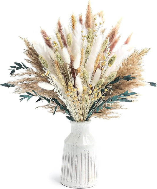 126pcs Dried Pampas Grass Decorations, Dried Flowers, Dried Bouquet in Vase, Reed Grass Bouquet for Boho Floral Wedding, Rustic Farmhouse Decor. (Vase Not Included)-HomvellaHome