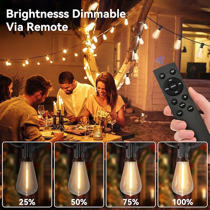 100 FT Outdoor String Lights for Outside, IP65 Waterproof ST38 LED Shatterproof Bulbs, Dimmable & Timable, 3 Light Modes, Hanging Patio Edison Lights for Porch Backyard Cafe Bistro-HomvellaHome