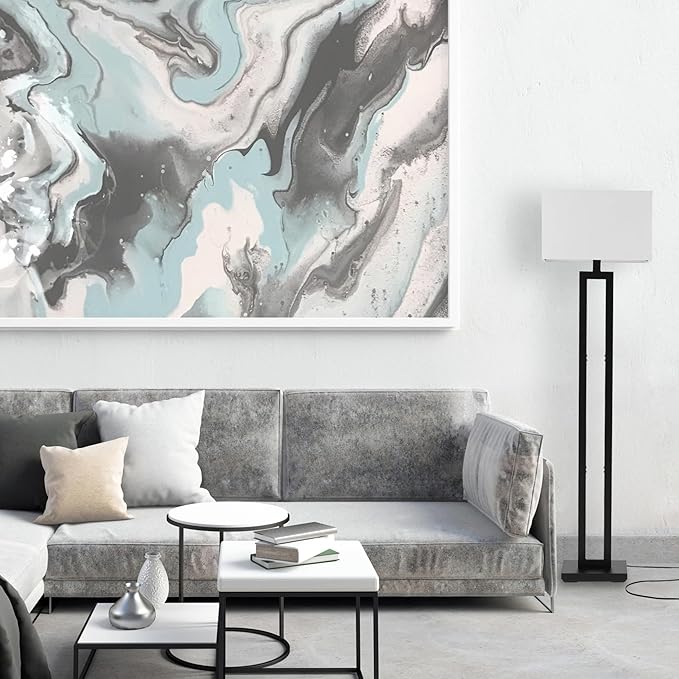 GLOBE Electric 67046 58" Floor Lamp, Matte Black Finish, White Linen Rectangular Shade, Modern Geometric Cutout Design, E26 Base-HomvellaHome