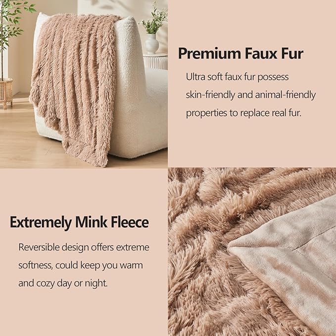 GONAAP Fuzzy Faux Fur Throw Blanket Twin Size Taupe Super Soft Cozy Plush Fuzzy Shaggy Blanket for Couch Sofa Bed (Taupe, Twin(60"x80"))-HomvellaHome
