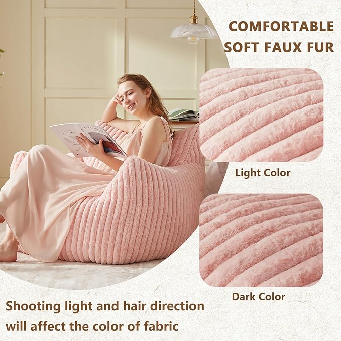 Giant Bean Bag Chairs for Adults Teens, Large Bean Bag Sofa Chairs with Filling Comfy Fuzzy BeanBag Chair with Armrests for Bedroom Living Room Reading-HomvellaHome