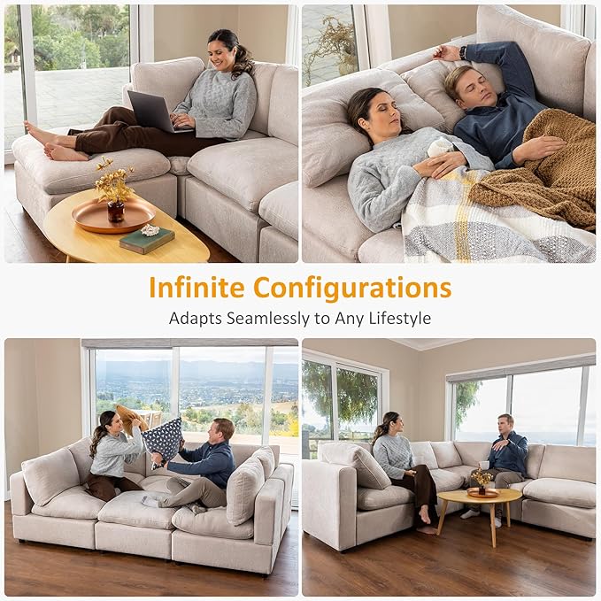 Modular Sectional Sofa, Convertible Sofa Couch Modular Sofa with Ottoman, Sectional Sofas for Living Room Small Apartments-HomvellaHome