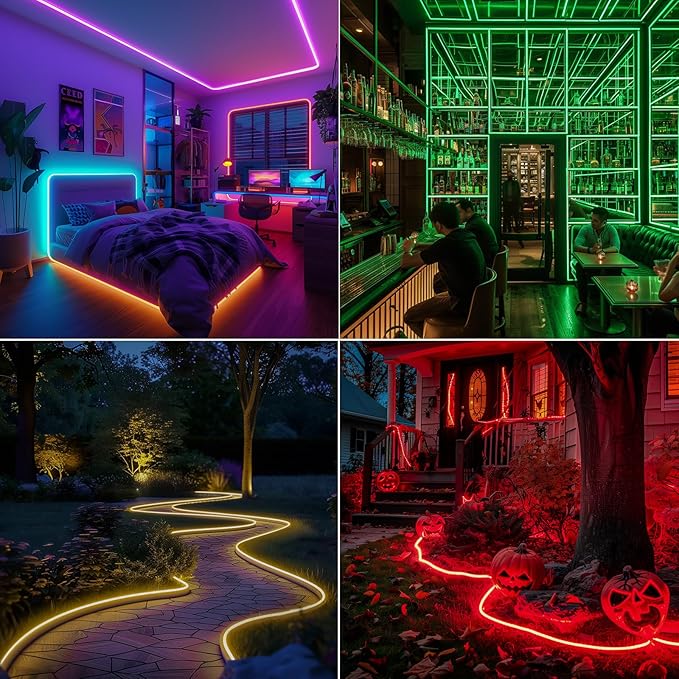 GZBtech RGB LED Neon Rope Lights 82FT/25M, AC 110-120V Waterproof Color Changing LED Rope with Remote Controller, Dimmable Multi Color Neon Rope Lighting for Indoor Outdoor Commercial Use-HomvellaHome