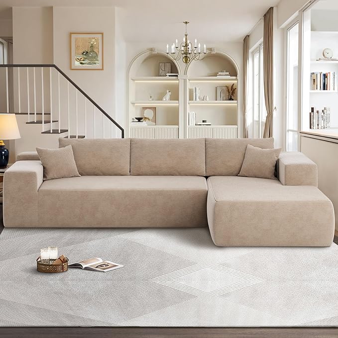 104" Cloud Sectional Couches for Living Room,L Shaped Boneless Couch in A Box,Sleeper Sofa with Comfy Chaise No Assembly Required,Camel-HomvellaHome