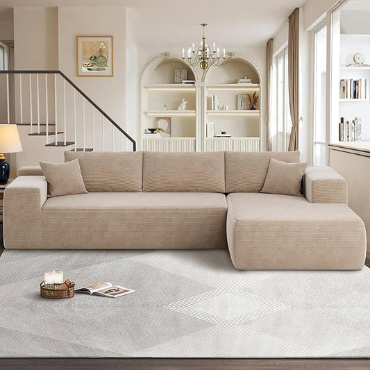 104" Cloud Sectional Couches for Living Room,L Shaped Boneless Couch in A Box,Sleeper Sofa with Comfy Chaise No Assembly Required,Camel-HomvellaHome