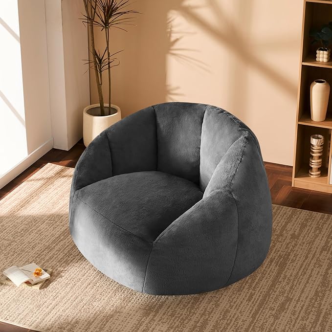 Giant Bean Bag Chair for Adults - Comfy Plush Round Shell Soft Accent Chair, Oversized Cozy Lounge Floor Sofa Reading Chair, Mini Couch for Living Room, Bedroom & Game Rooms, Gray-HomvellaHome