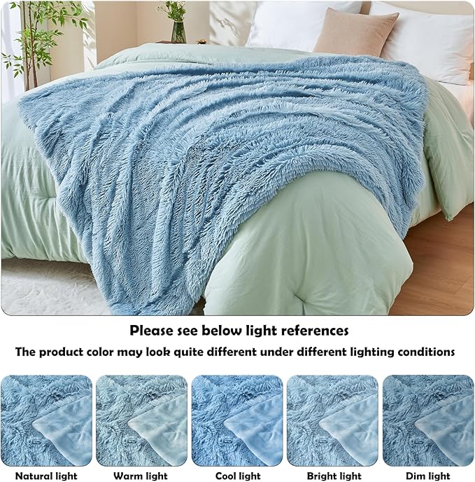 GONAAP Fuzzy Faux Fur Throw Blanket Light Blue Super Soft Cozy Plush Fuzzy Shaggy Blanket for Couch Sofa Bed (Light Blue, Throw(50"x60"))-HomvellaHome
