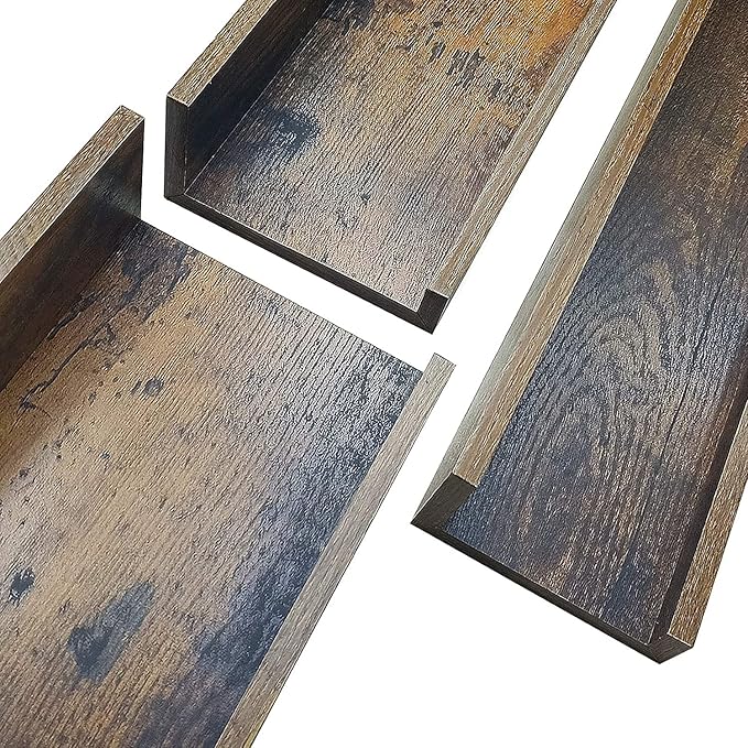 Giftgarden 16 Inch Floating Shelves for Wall Set of 3, Rustic Wall Mounted Picture Ledge Wooden Wall Shelf for Living Room Bedroom Kitchen Bathroom, 3 Different Sizes-HomvellaHome