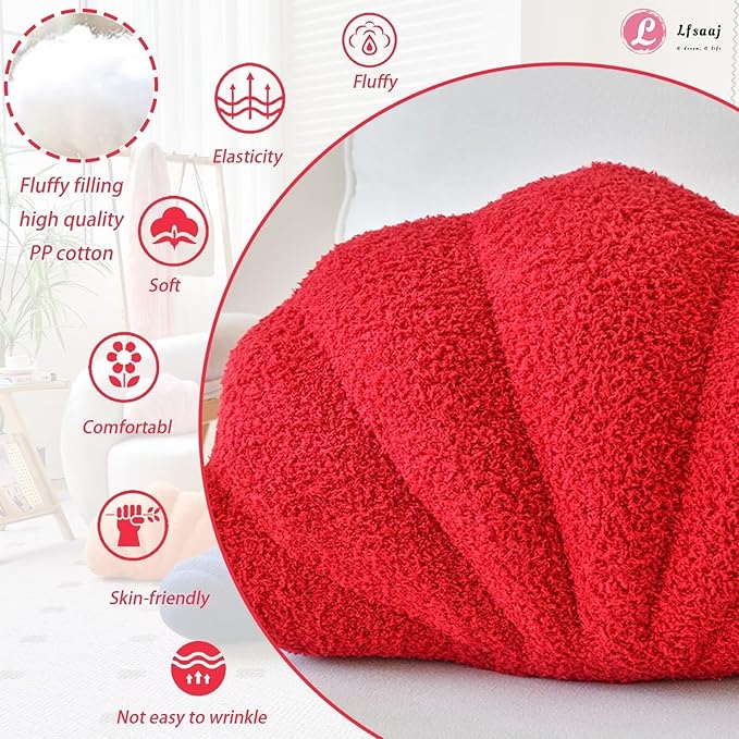 Red Seashell Throw Pillows, Shell Shaped Throw Pillows, 13 Inch Soft Home Decorative Pillow Plush Cushion for Bed Couch Living Sofa Room Decor Accent Throw Pillow-HomvellaHome