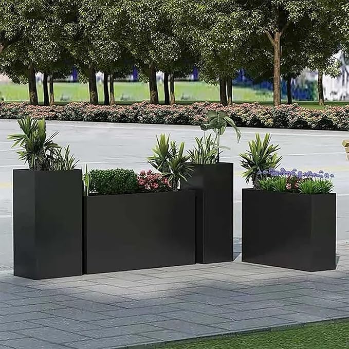 Galvanized Steel Metallic Heavy Planter for Outdoor Plants Metal Outdoor Planter Spliced Flower Box with Partitions for Outside,Indoor,Garden (Black, 30 * 12 * 24)-HomvellaHome