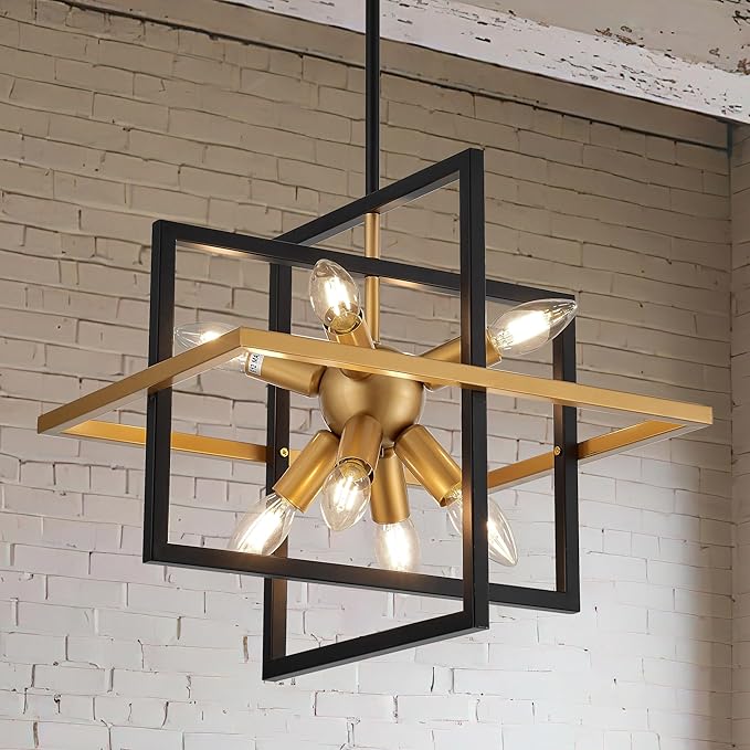 15.8'' Black Gold 8-Light Sputnik Chandelier Modern Industrial Adjustable Hanging Geometric Pendant Light Fixture for Entryway Foyer Stairway Hallway Bedroom Living Room Kitchen Island-HomvellaHome