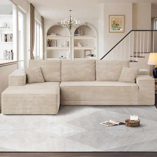 104" Cloud Sectional Couches for Living Room,L Shaped Boneless Couch in A Box,Sleeper Sofa with Comfy Chaise No Assembly Required,Beige-HomvellaHome