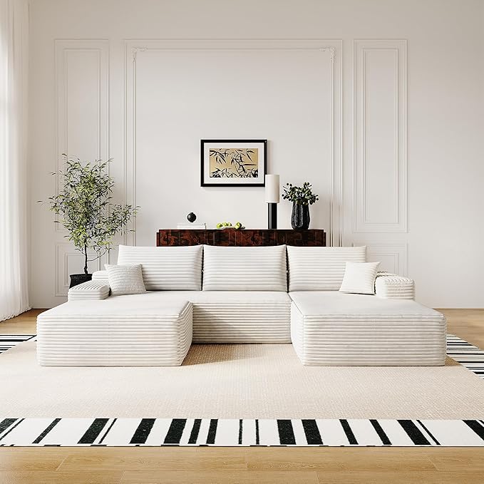 108" Sectional Couches for Living Room Modern Modular Sofa with L-Shape Couchs Upholstered Boneless Couch Deep Seat Sectional Couch with Chaise (White, Right Facing Chaise+2Seaters+1Ottoman)-HomvellaHome