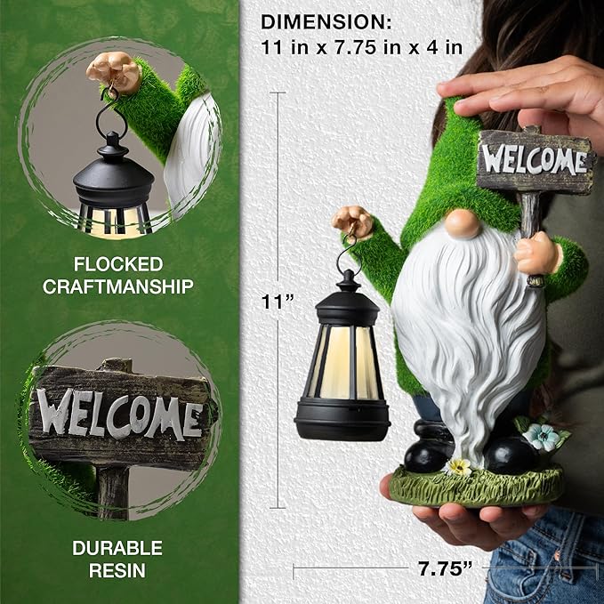 Garden Gnomes Outdoor with LED Solar Light - 11’’ Funny Gnome Decorations/ ornaments for Home/Yard/Patio Solar Lantern Garden Statues - Decor -Deals/clearance - Housewarming/Birthday Gifts-HomvellaHome