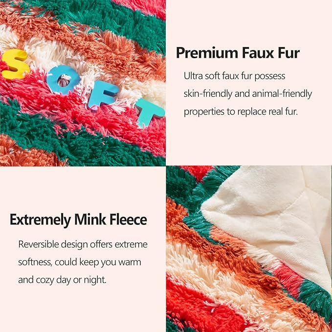 GONAAP Fuzzy Faux Fur Throw Blanket Stripe Red Brown Super Soft Cozy Plush Fuzzy Shaggy Blanket for Couch Sofa Bed (Stripe Red Brown, Throw(50"x60"))-HomvellaHome