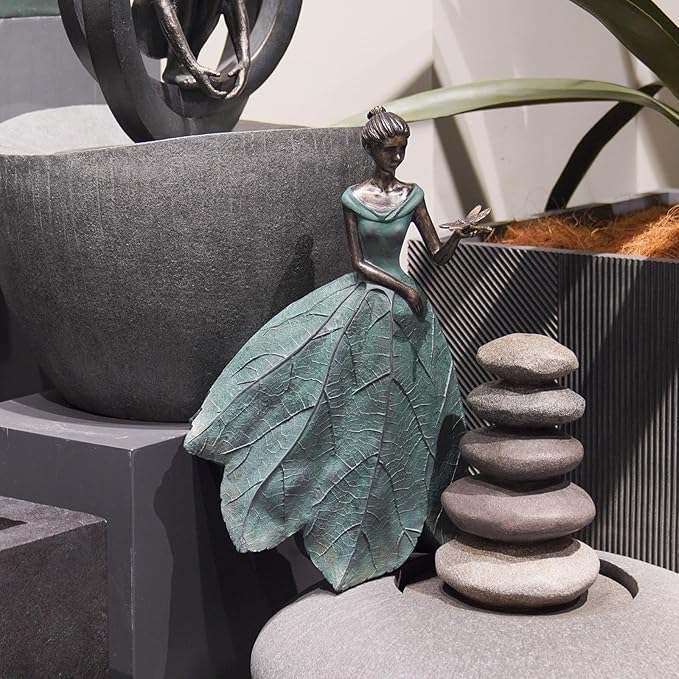 Guichifun Fairy Statue Collection Home Decoration - Leaf Angel Girls with Dragonfly Resin Home Decor for Outside or Inside Rustic Garden Outdoor Yard Decorations Figurines Gift 12 x 8.5 x 18 Inch-HomvellaHome