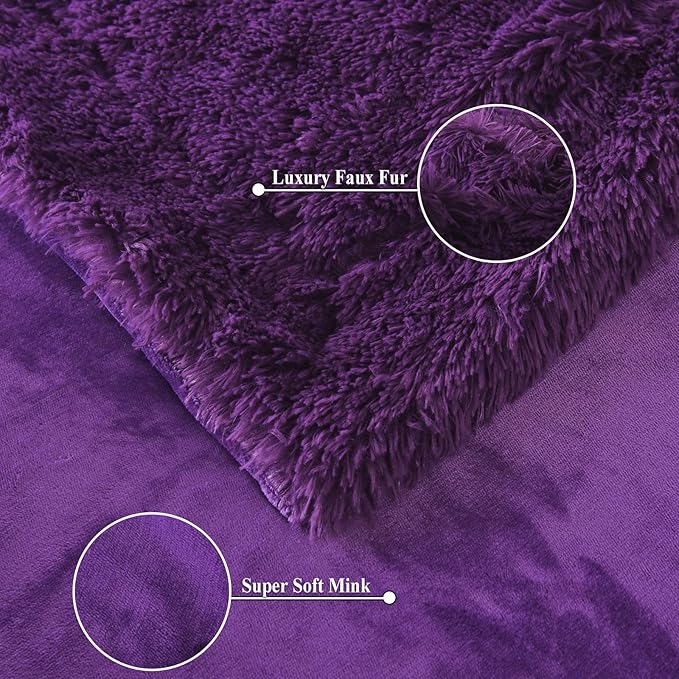 GONAAP Fuzzy Faux Fur Throw Blanket Queen Size Purple Super Soft Cozy Plush Fuzzy Shaggy Blanket for Couch Sofa Bed (Purple, Queen(90"x90"))-HomvellaHome