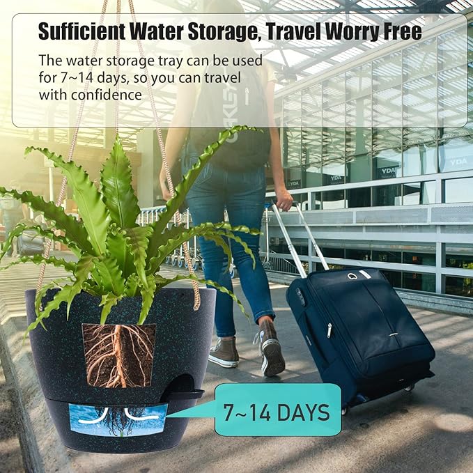 10 Inch Self Watering Hanging Pots, 2 Pack Hanging Planters with 40oZ Deep Reservior for Indoor Outdoor Plants Flowers, Black Speckles-HomvellaHome