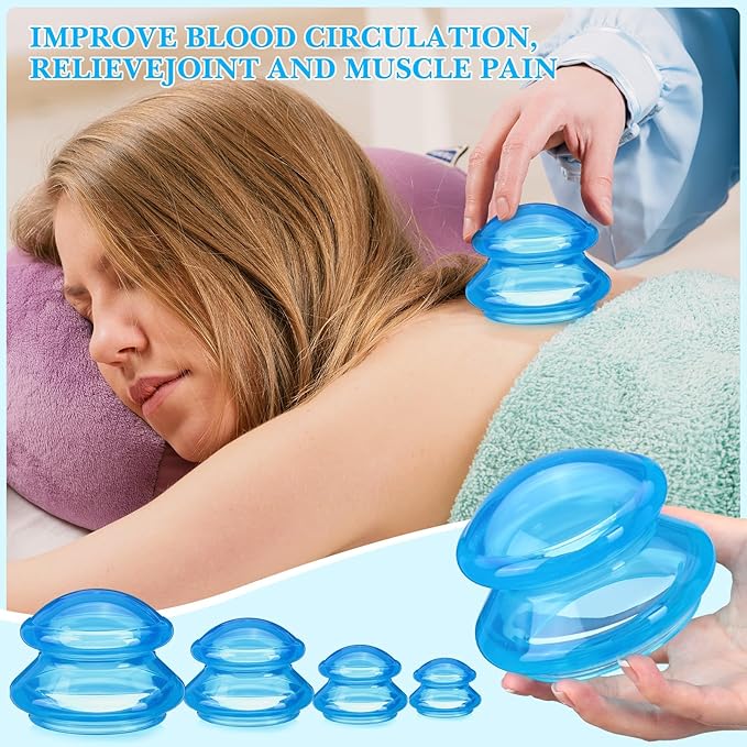 Geiserailie 16 Pcs 4 Sizes Cupping Therapy Set Silicone Cupping Massage Cups Professional Chinese Therapy Cup Vacuum for Body Muscle Nerve(Blue)-HomvellaHome