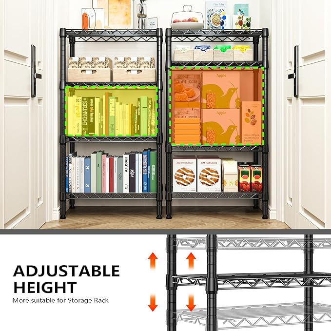 1000 lbs 4 Tier Shelf Metal Storage Shelves Wire Rack Closet Organizers with PP Board for Garage Kitchen Bathroom Laundry Black 11.8" D x 21.7" W x 39.5" H-HomvellaHome