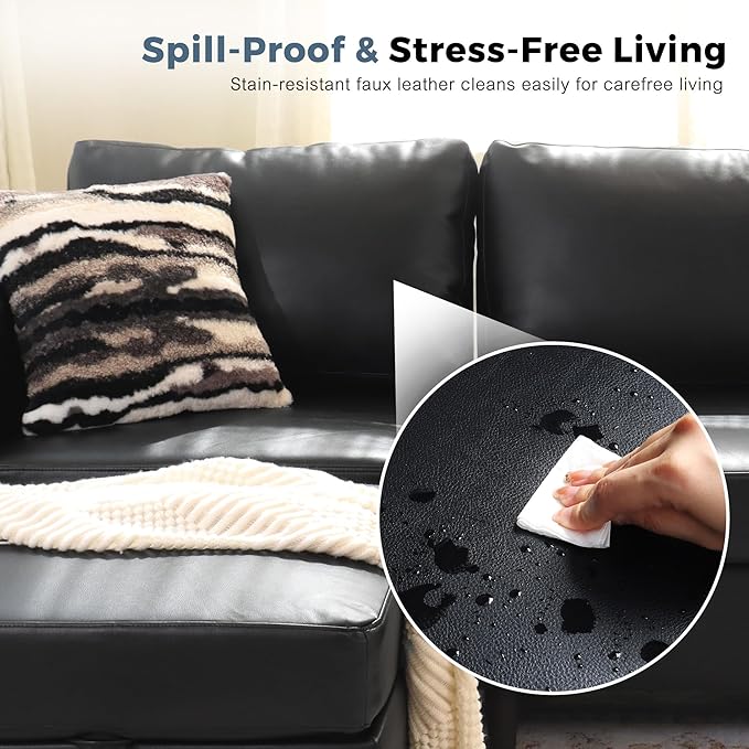 118.5" Faux Leather Modular Sectional Sofa, L Shaped Couch Set for Living Room, 7-Seater Comfy Cloud Couches with Storage Seat Black-HomvellaHome