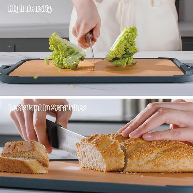 GUANCI Pure Titanium Cutting Board, Double Sided Cutting Board for Kitchen, Pure Titanium/Wood Fiber Composite with Juice Groove Dishwasher Safe 16"L x 11"W-HomvellaHome