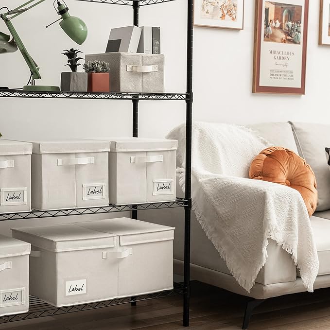 GRANNY SAYS Fabric Storage Bin with Lid, Decorative Storage Box for Shelves, Container Storage Basket Organizer, Closet Bins with Lids for Organizing, Jumbo, Ivory, 1-Pack-HomvellaHome