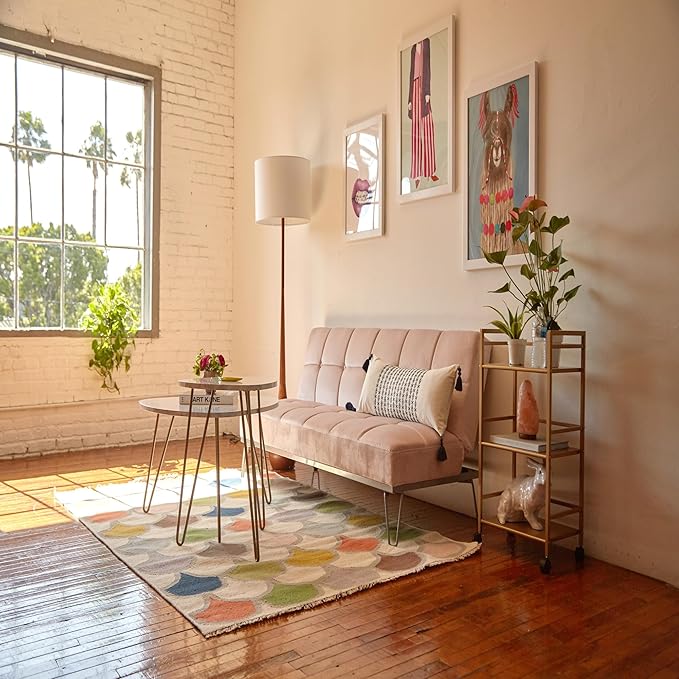 GLOBE Electric Novogratz x Harrington 65" Floor Lamp, 2-Tone Faux Wood Base, White Fabric Shade, Socket Rotary Switch 67225-HomvellaHome