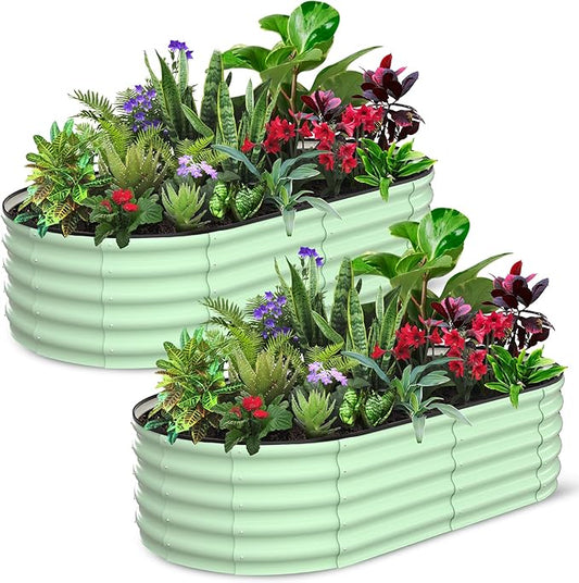 2 Pcs 6x3x1.5ft Oval Raised Garden Bed, Galvanized Raised Beds,Open-Ended Base Metal Raised Planter Beds,Garden Bed Outdoor,Planter Raised Boxes for Vegetables, Flowers,Tool-Free Asse,Green-HomvellaHome