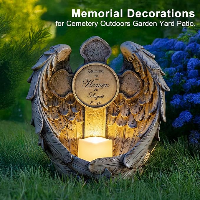 12" Solar Angel Wing Cross Garden Lights, Waterproof Memorial Grave Decorations Sympathy Gifts for Cemetery Outdoors Lawn Yard Home Patio Decor-HomvellaHome