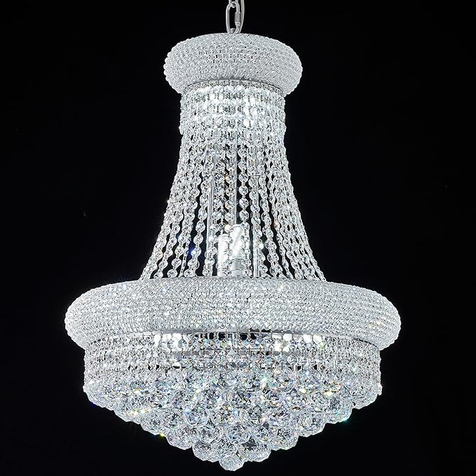 12 - Light Unique Empire Crystal Chandelier for Foyer Entrance Living Room Dining Room Bedroom Entryway Chrome Finish-HomvellaHome