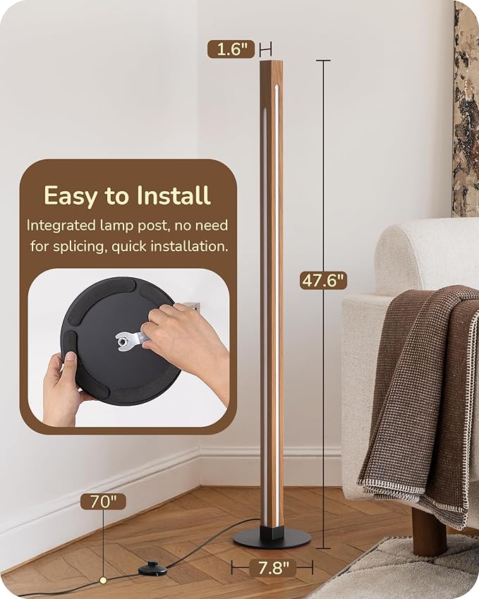 EDISHINE Wood Floor Lamp, Upgraded Dual-Sided Lighting, Minimalist Floor Lamps for Living Room, Corner Floor Lamp with Remote/Foot Control, 7CCT & Dimmable Corner Lamp for Bedroom, Office, Walnut Wood-HomvellaHome