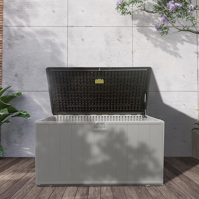 110 Pro Gallon Resin Deck Box, Waterproof Outdoor Storage Bin for Patio, Poolside, and Garden, Lockable & UV-Resistant, Ideal for Small Spaces, Coffee-HomvellaHome