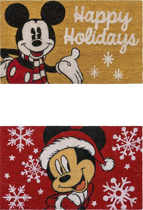 Gertmenian Disney Mouse Doormat Rug Retro Front Door Coir Mat Welcome Home Indoor Outdoor Entryway Carpet, 2-Pack 20x34, Mickey Happy Holidays/Snowflakes-HomvellaHome