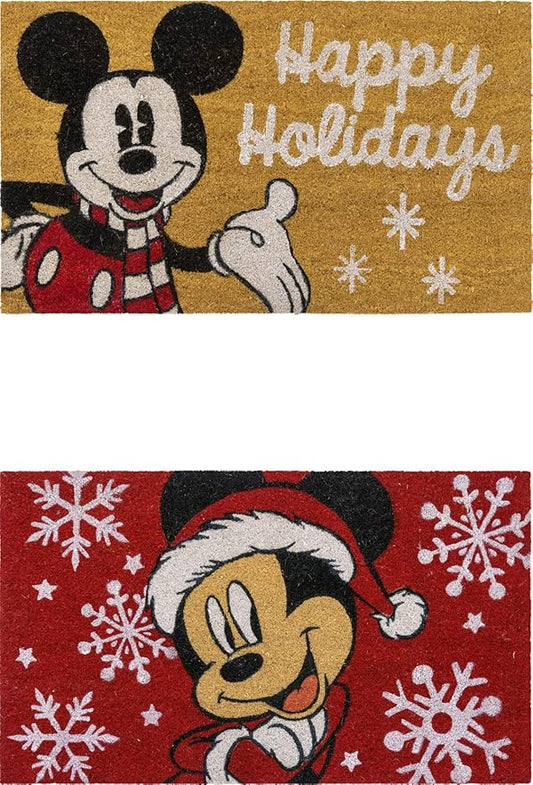 Gertmenian Disney Mouse Doormat Rug Retro Front Door Coir Mat Welcome Home Indoor Outdoor Entryway Carpet, 2-Pack 20x34, Mickey Happy Holidays/Snowflakes-HomvellaHome