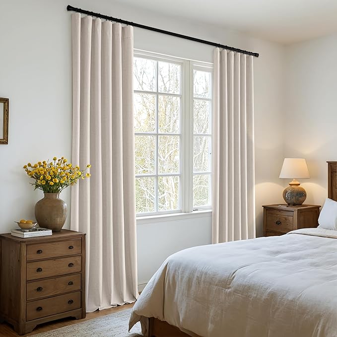MIULEE 100% Blackout Curtains 120 Inch Long 2 Panels Set for Bedroom, Thick Luxury Faux Linen Black Out Curtain Room Darkening Back Tab Pleat Window Textured Drapes with Hooks for Living Room, Beige-HomvellaHome