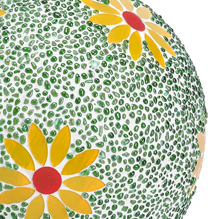 Gazing Ball 8 Inch Flower Glass Mosaic Garden Globe Outdoor Gazing Globe Yard Ornament for Garden Yard Home Lawn Outdoor Decoration Gift for Women (Not Solar Powered)-HomvellaHome