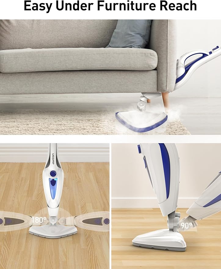 12-in-1 Steam Mop, Fast 15-Sec Heat-Up, 1500W Detachable Handheld Steam Cleaner with 2 Dirt Grip Pads, Removes 99.99% Stubborn Stains for Hardwood Floors, Clothes, Windows, Tiles, Furniture, Blue-HomvellaHome