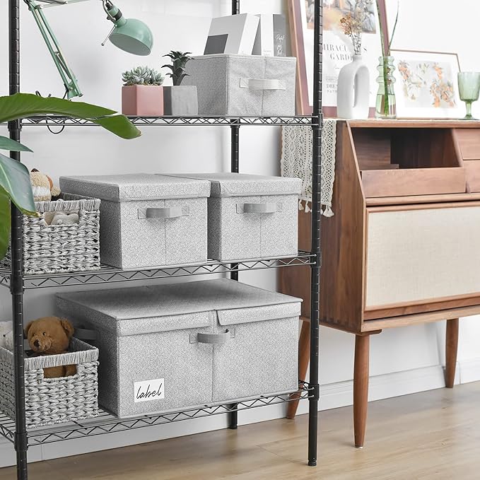 GRANNY SAYS Fabric Storage Bin with Lid, Decorative Storage Box, Extra Large Storage Baskets, Closet Organizer, Gray, 1-Pack-HomvellaHome