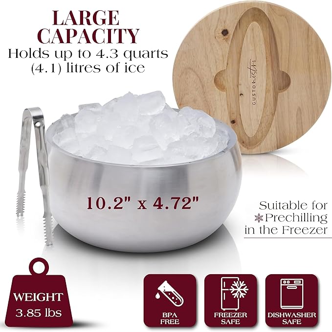 Gusto Nostro 4.1L Insulated Ice Bucket with Lid and Tongs, Double Wall Stainless Steel Ice Bucket Large, BPA Free Ice Bucket for Cocktail Bar, Keeps Champagne, Wine, Beer Chill for Parties-HomvellaHome