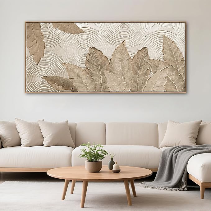 Minimalist & Modern Art for Bedroom Decor Framed Abstract & Textured Artwork for Walls Neutral & Contemporary Beige Pictures - 3D Artwork for Living Room and Boho Style 31×70IN-HomvellaHome